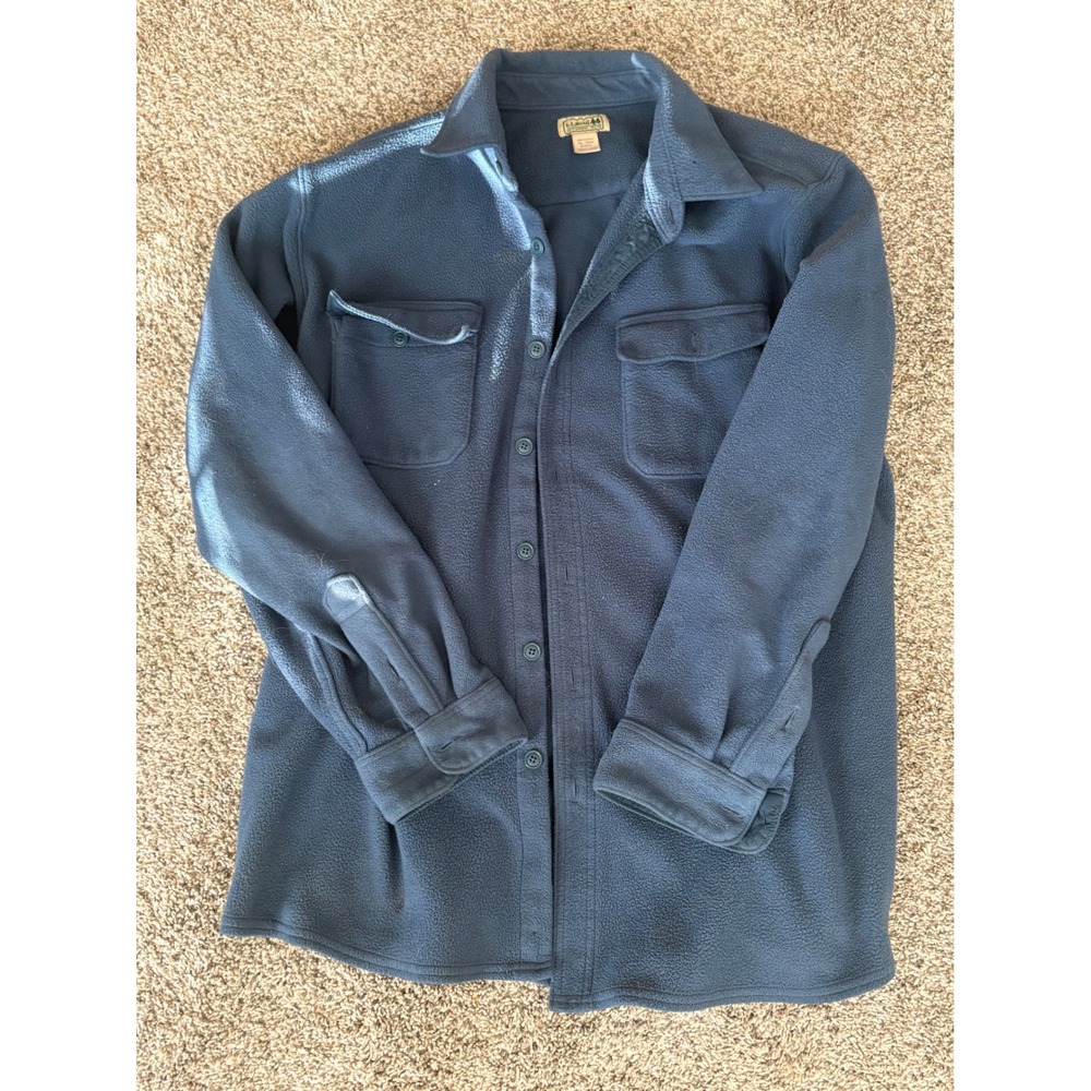 LL Bean Mens XL Fleece Shirt Jacket Navy Blue Button Up 273072